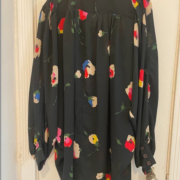 Vintage Oversized 80's Sheer Floral Blouse Dress - Picture 2 of 8